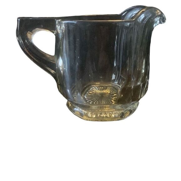 Vintage Heisey Glass Creamer Hexagon Sunburst Base Transparent Classic Style - Picture 3 of 12